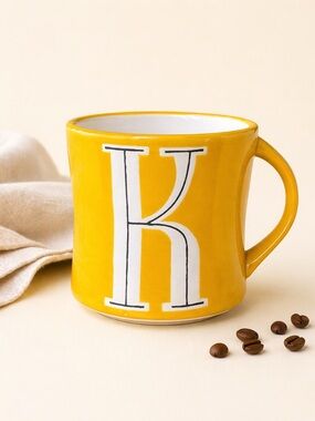 Anthropologie Monogram K Mug Yellow Hand Painted Initial Coffee Cup